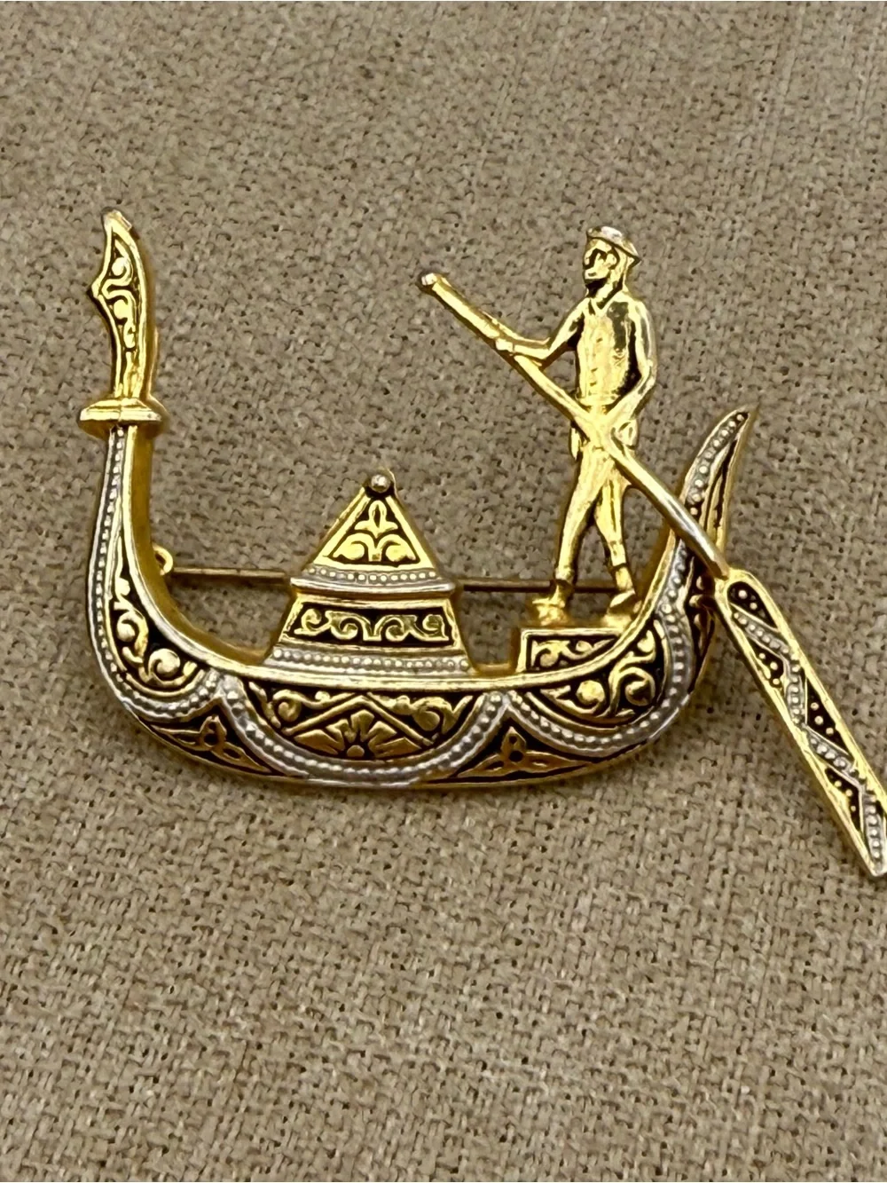 Gold-Tone Venetian Gondola Brooch